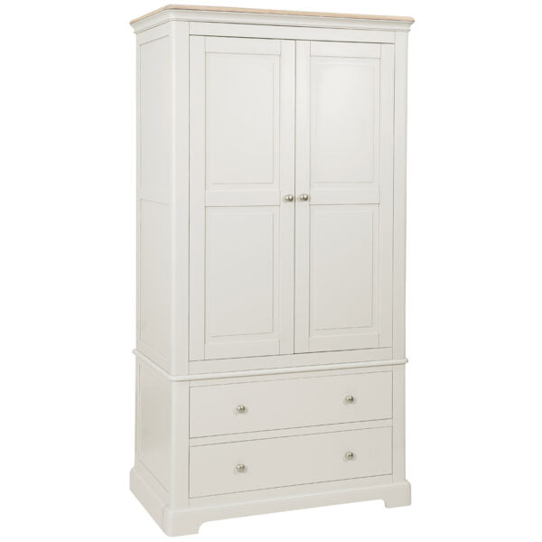 Lydford Grey Mist Painted 2 Drawer Gents Double Wardrobe