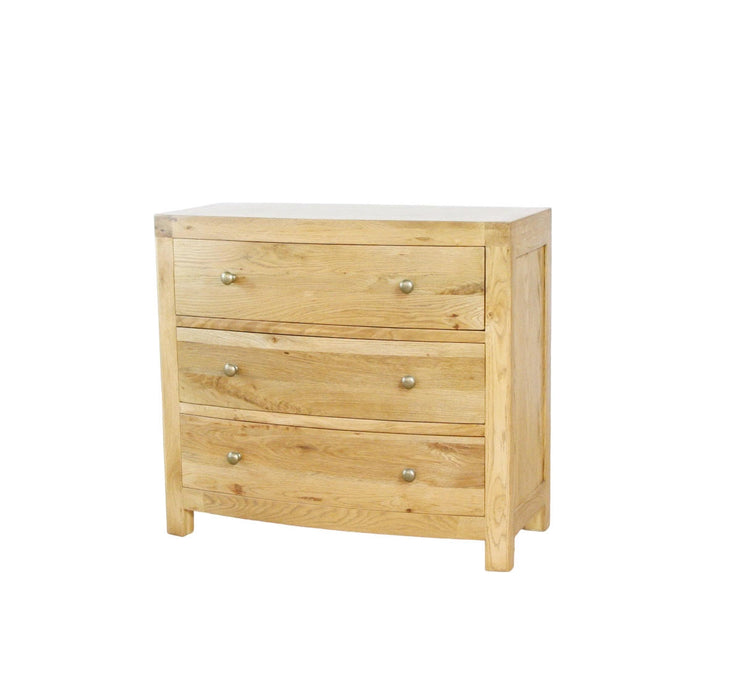 Vienna Oak Bow Fronted Low 3 Drawer Chest of Drawers