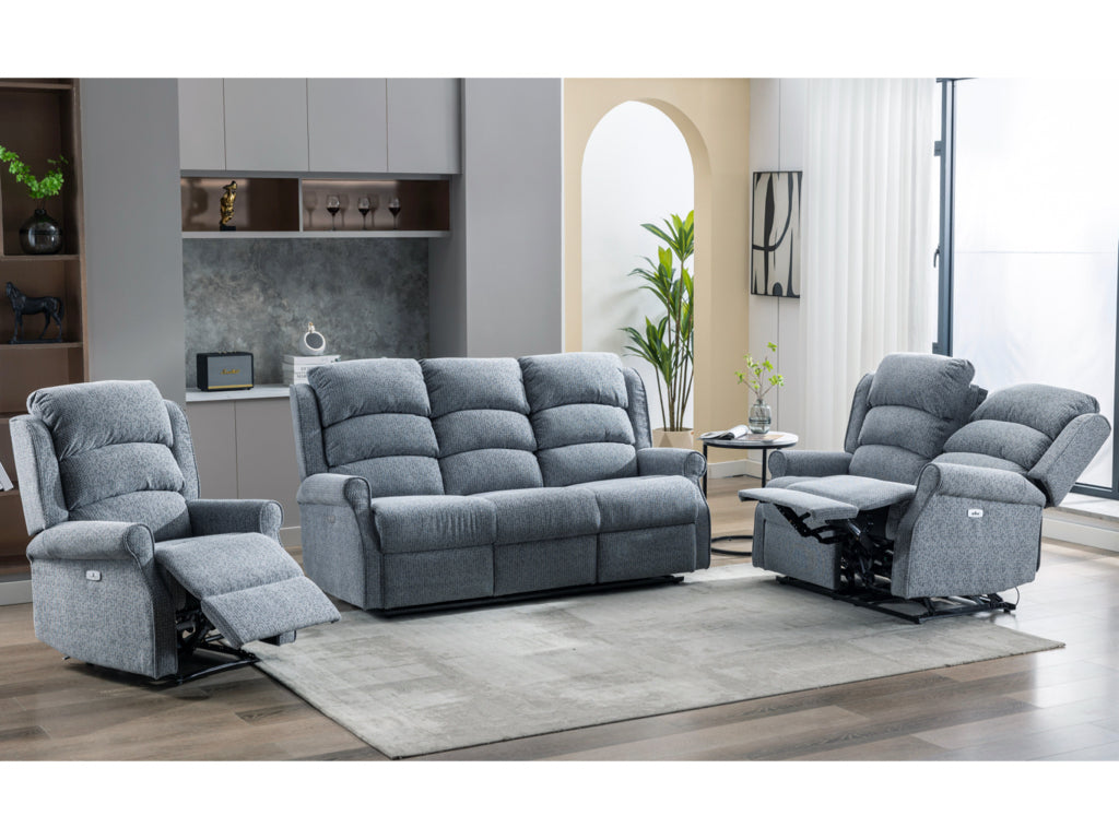 Regent Steel Blue 3 Seater Electric Recliner Sofa – A World of Furniture